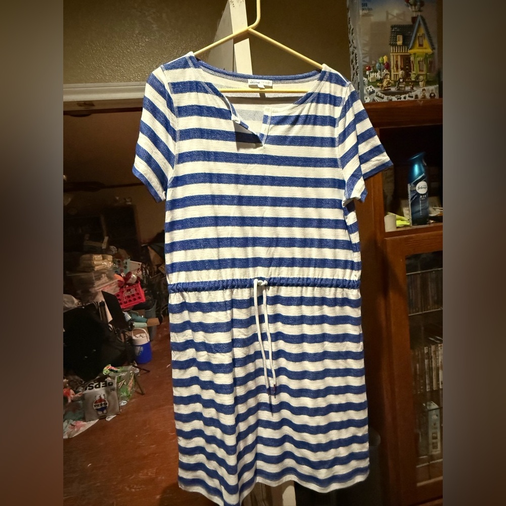 Talbots Blue and White Mini Dress with Scoop Neckline